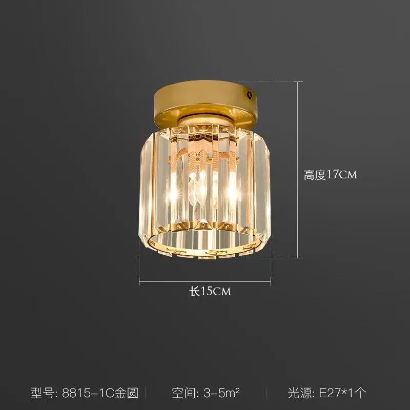 Minimalist black and gold decorbites crystal ceiling chandelier with clear crystal prisms and cylindrical design for corridors