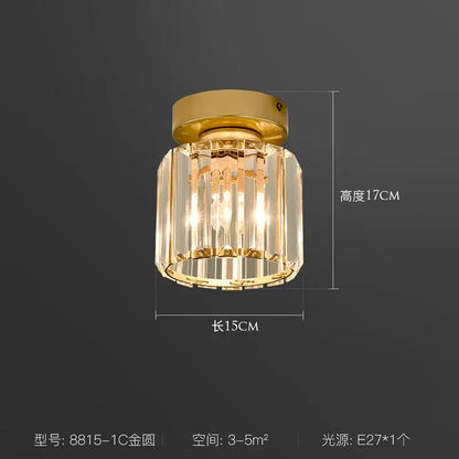 Minimalist black and gold decorbites crystal ceiling chandelier with clear crystal prisms and cylindrical design for corridors