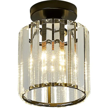 Minimalist black and gold decorbites crystal ceiling chandelier with clear faceted glass panels for corridor lighting