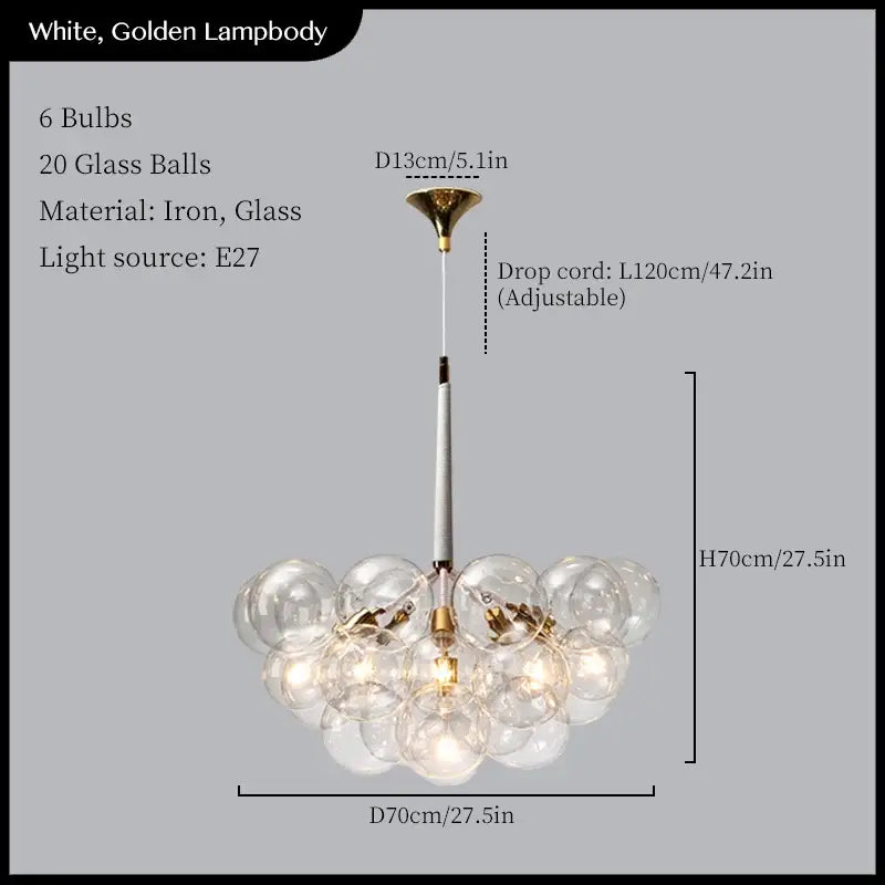 Minimalist white and golden pendant lights with 20 clear glass balls on black iron frame for living room decorbites glass balls ceiling