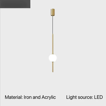 Minimalist black and gold globe pendant light with brass iron rod and frosted acrylic shade for dining room cord pendant installation