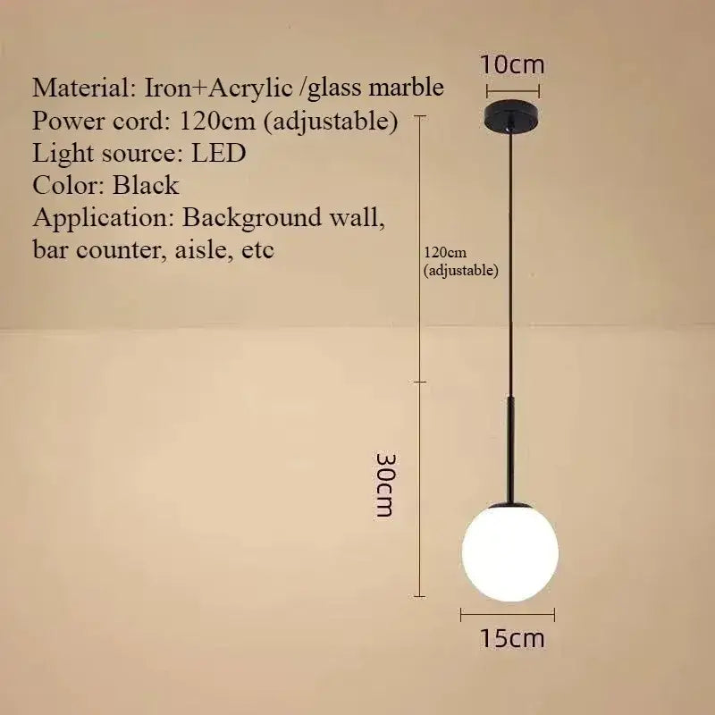 Minimalist black pendant light with gold marble iron finish and adjustable 120cm led bulb power cord for kitchen use