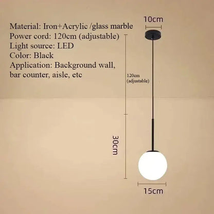 Minimalist black pendant light with gold marble iron finish and adjustable 120cm led bulb power cord for kitchen use