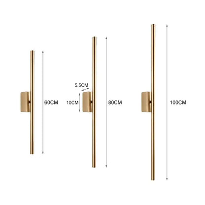 Gold-toned minimalist wall sconce with sleek cylindrical design and rectangular mounting plate from decorbites black nordic led collection