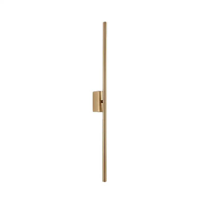 Minimalist black nordic led wall sconce with a slender gold-toned metal rod and rectangular base for living room decorbites