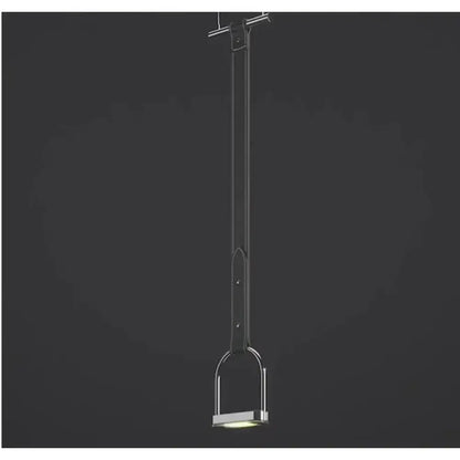 Minimalist black leather strap pendant light with chrome horsebit base and integrated led bulb for decorbites art minimalist decor