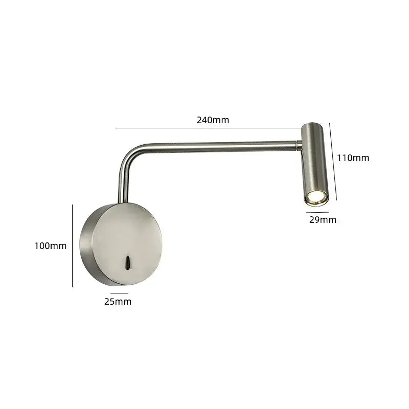 Modern brushed stainless steel wall-mounted reading lamp with adjustable arm complements minimalist black led dimmable floor lamp