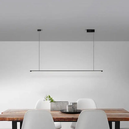 Minimalist black led pendant lamp with sleek linear design hanging above wooden dining table 220v-240v pendant lamp