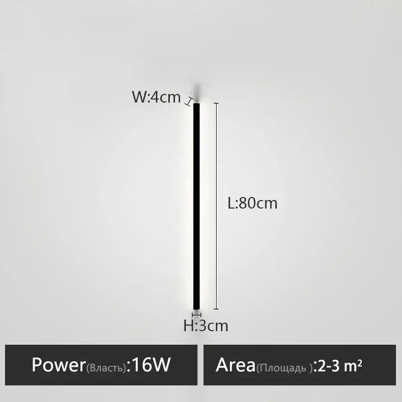 A minimalist black linear led wall lamp with a slim profile providing warm glow for modern bedroom wall lighting