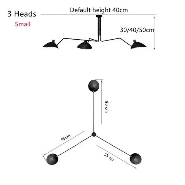 Black metal pendant light with three adjustable spherical lamps designed for dining table with metal finish