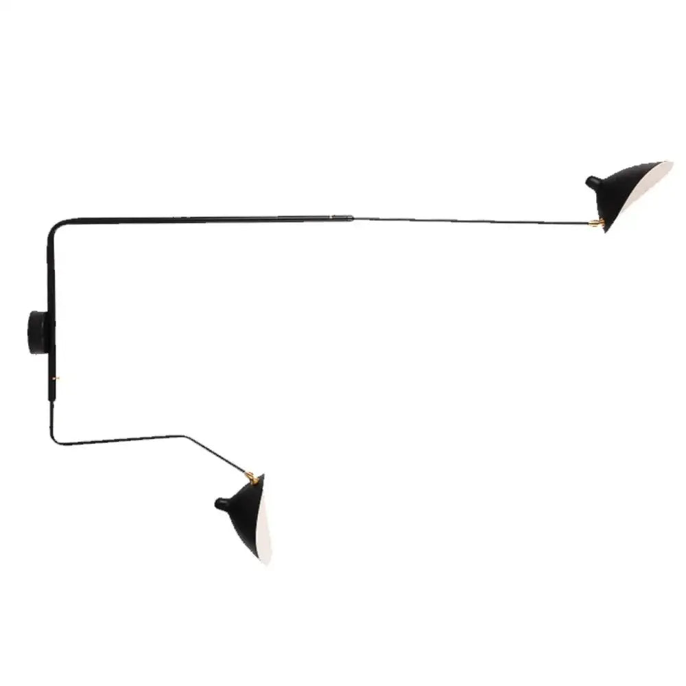 Black and white two-light wall sconce with sleek articulated arms in metal finish for dining table pendant light