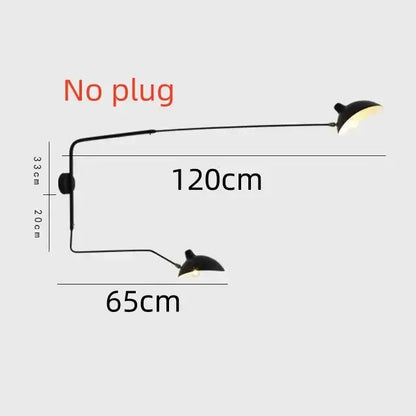 Minimalist black metal finish pendant light with articulated double-arm design for dining table wall mounting