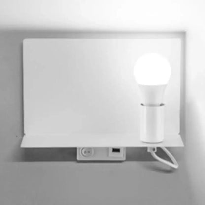 Minimalist black metal wall light with metal supporter featuring led incandescent fluorescent options and integrated usb port