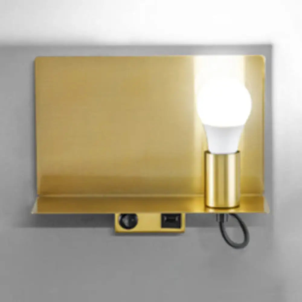 Minimalist black metal wall light with metal supporter features gold wall sconce and white led incandescent bulb holder