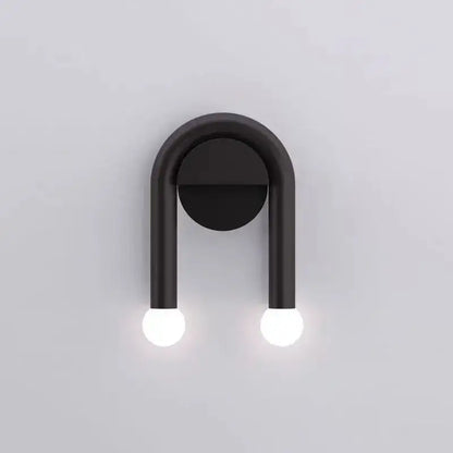 Minimalist black modern wall lamp with u-shaped curved sconce and two glowing spherical bulbs for bedroom decorbites black modern wall