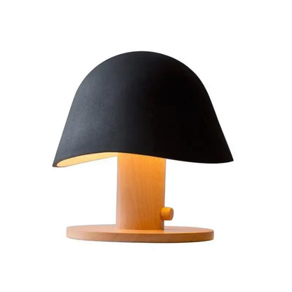Minimalist black mushroom glass table lamp with warm wooden base and stem for bedroom and living room decorbites glass table