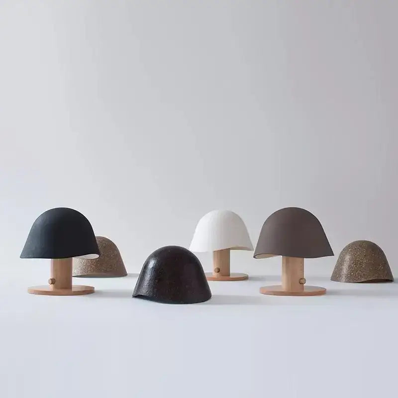 Minimalist black mushroom glass table lamp with matte cap on wooden stand ideal for bedroom living room decorbites glass table