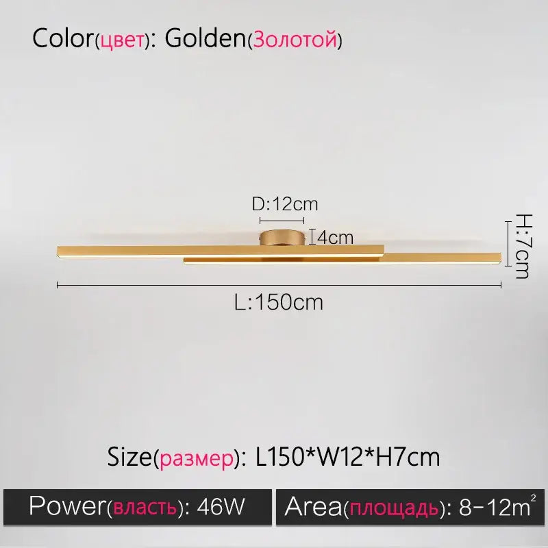 Minimalist black nordic ceiling light with golden linear metallic finish designed for modern living room use