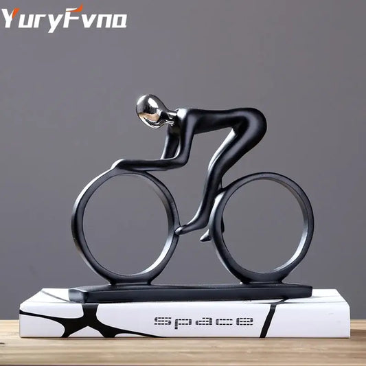 Minimalist black and silver cyclist sculpture figurine with sleek design for living room decorbites cyclist sculpture