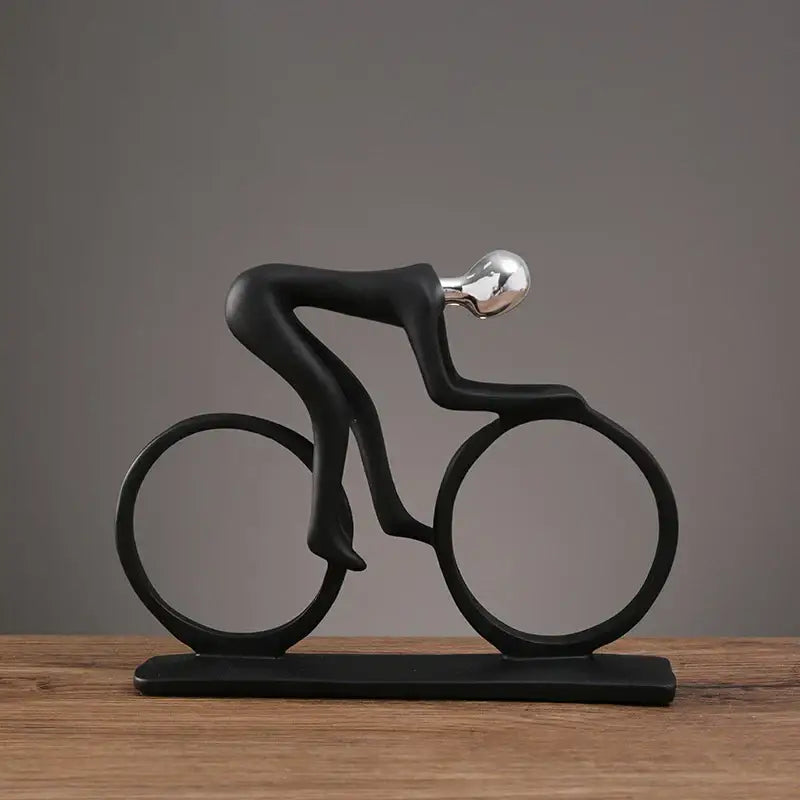 Minimalist black resin and silver head cyclist sculpture figurine on matching base for living room decorbites cyclist sculpture