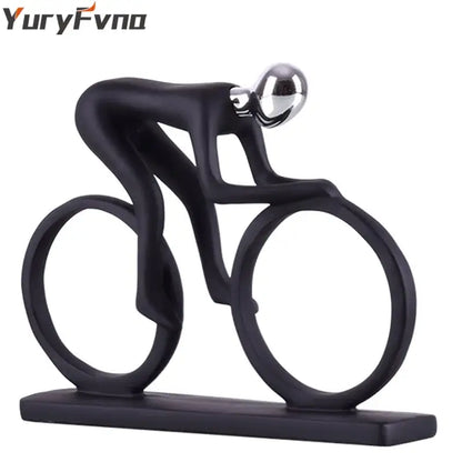 Minimalist black resin cyclist sculpture with shiny silver head decorbites cyclist sculpture figurine for living room decor