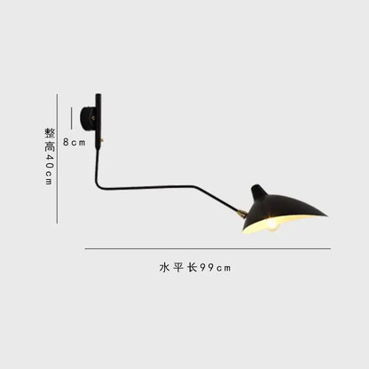 Minimalist black serge mouille wall lamp with matte finish curved arm and conical shade for living room decorbites lighting