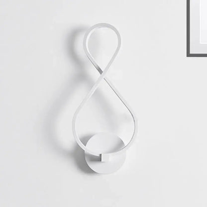 White infinity-shaped acrylic led wall lamp with sleek minimalist black and white design for bedroom sconce lighting