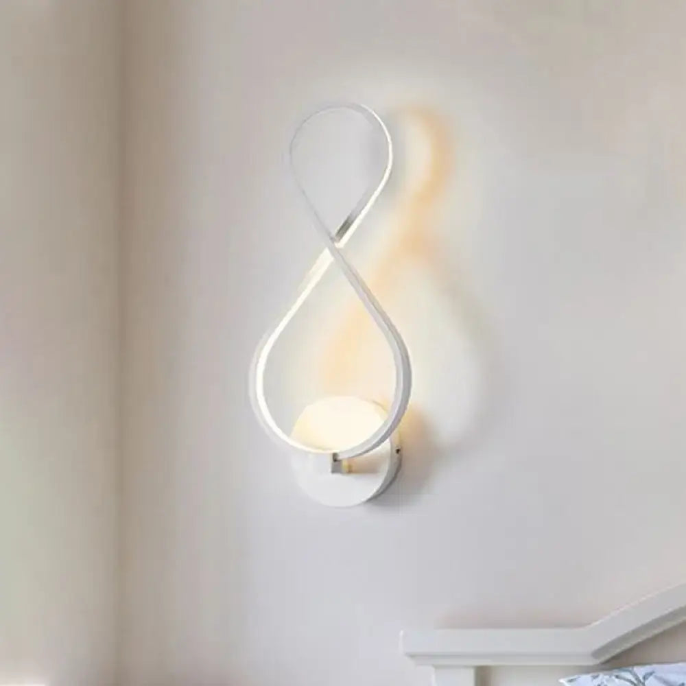 Modern white infinity-shaped acrylic led wall lamp with sleek minimalist design for bedroom sconce in black white tones