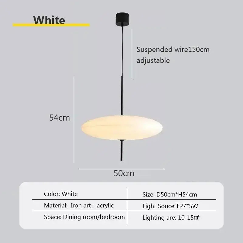 Minimalist black and white acrylic pendant light with a white oval iron and adjustable 150cm wire for dining room