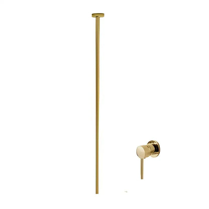 Gold-toned shower rod with matching wall-mounted faucet handle for minimalist black and white ceiling faucet bathroom mixer