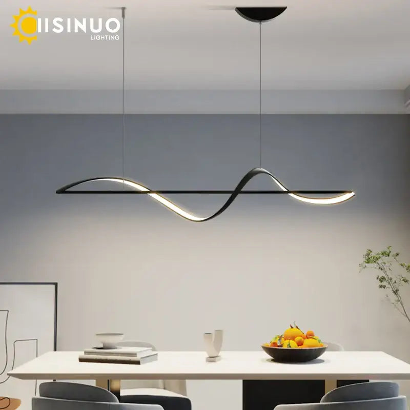 Minimalist black and white dimmable led linear chandelier with sleek wave design for dining room decorbites dimmable led