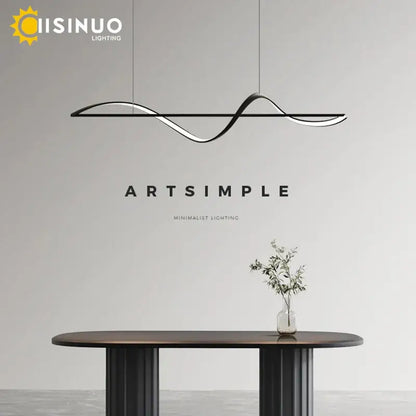 Minimalist black and white wave-shaped dimmable led linear chandelier for dining room decorbites dimmable led fixture