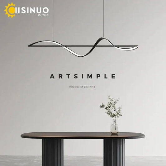 Minimalist black and white wave-shaped dimmable led linear chandelier for dining room decorbites dimmable led fixture