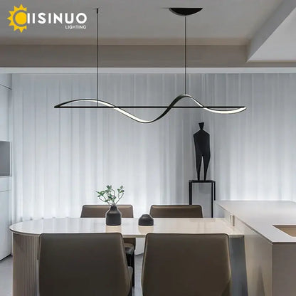 Minimalist black and white dimmable led linear chandelier with a sleek wave design for dining room decorbites dimmable led