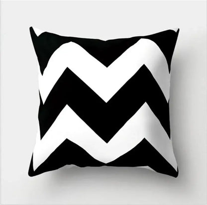 Minimalist black and white flocking pillowcase with black and white chevron pattern for living room decorbites black white decor