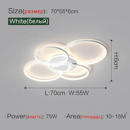 Modern white led ceiling lamp with overlapping circular rings and minimalist design for decorbites living room ceiling