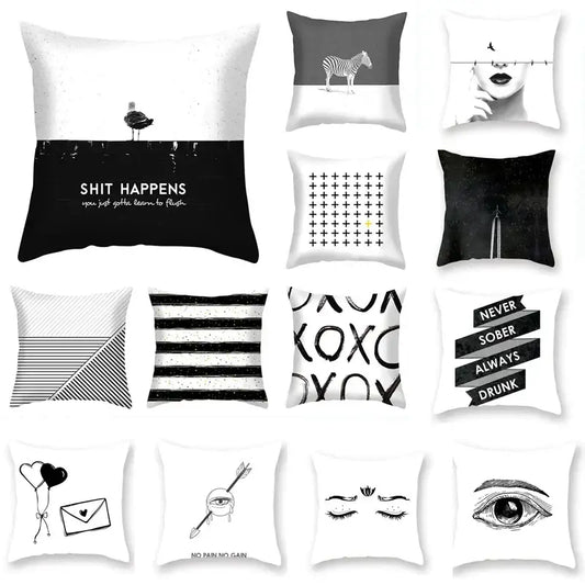 Minimalist black and white geometric cushion cover featuring decorbites black geometric throw pillows with unique designs for living room decor