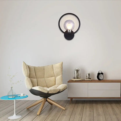 Minimalist black wall sconce with frosted glass ball shade and metallic accents for bedroom lighting 220v-240v 110v-120v