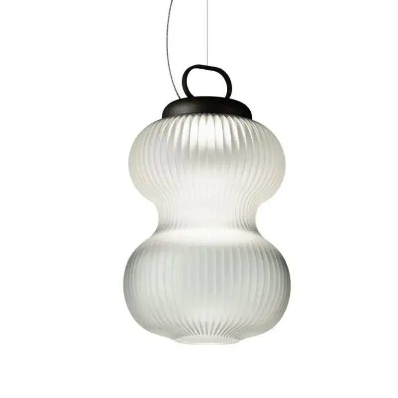 A modern minimalist black and white glass chandelier with frosted ribbed glass and metal top for bedroom decorbites black