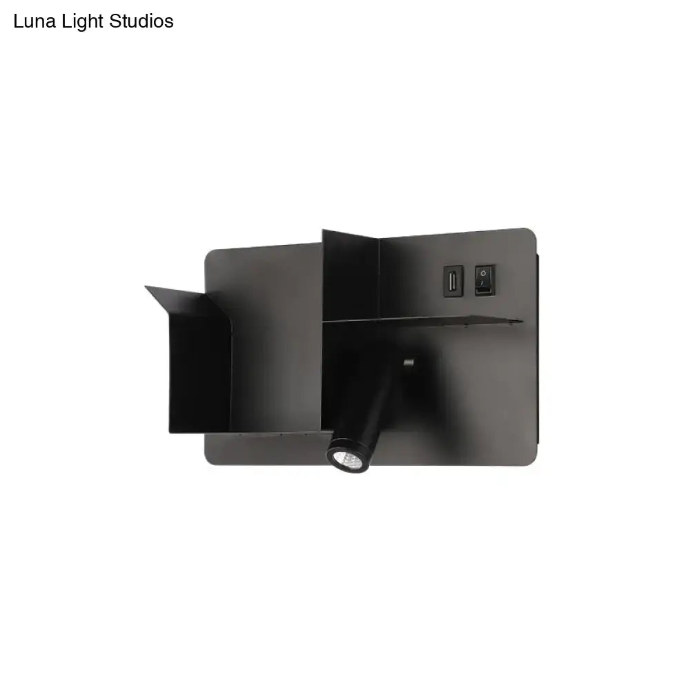 Minimalist black metal tubular wall light with bulb base, usb port, and switch for bedroom reading sconce lighting