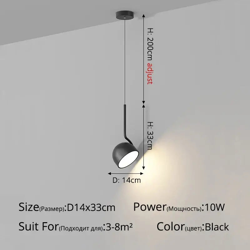 Black matte-finished adjustable modern pendant light with a sleek minimalist design for dining room use