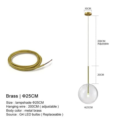 Minimalist brass and clear glass ball pendant light with a clear glass globe for dining room decorbites pendant light