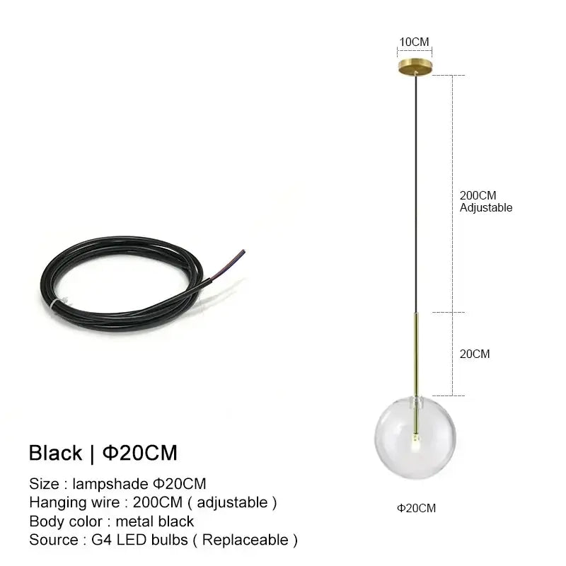 A minimalist pendant light with a black metal body and clear glass ball shade for dining room decorbites clear glass