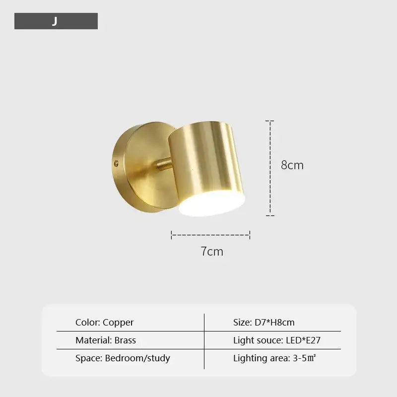 Minimalist copper-finished brass wall lamp with black iron spotlight and led e27 bulb for bedroom decorbites iron wall lamp