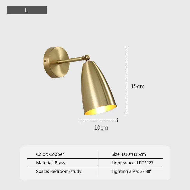 Copper-finished brass wall lamp with sleek conical shade and black iron accents for minimalist bedroom decorbites iron wall lamp