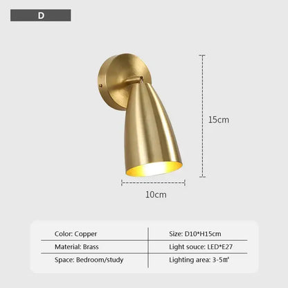 Copper-finished brass wall lamp with conical shade 15cm height iron wall lamp for minimalist decorbites iron wall lighting