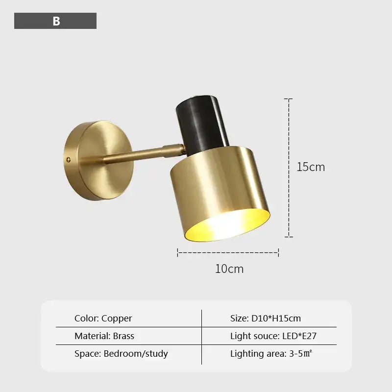 Minimalist wall lamp in copper-finished brass with black iron accent and adjustable led light for bedroom decorbites iron wall lamp