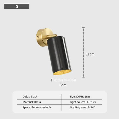 Minimalist black iron wall lamp with brass mounting plate and led e27 bulb for bedroom decorbites iron wall lamp
