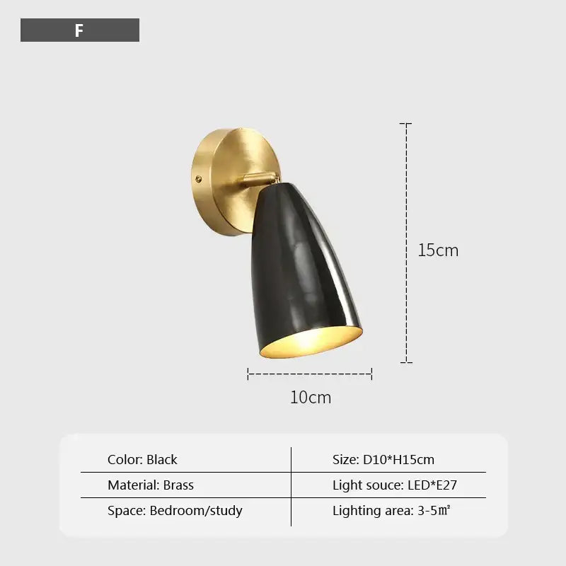 Minimalist black brass wall lamp with sleek conical shade and gold interior decorbites iron wall lamp for bedroom sconce