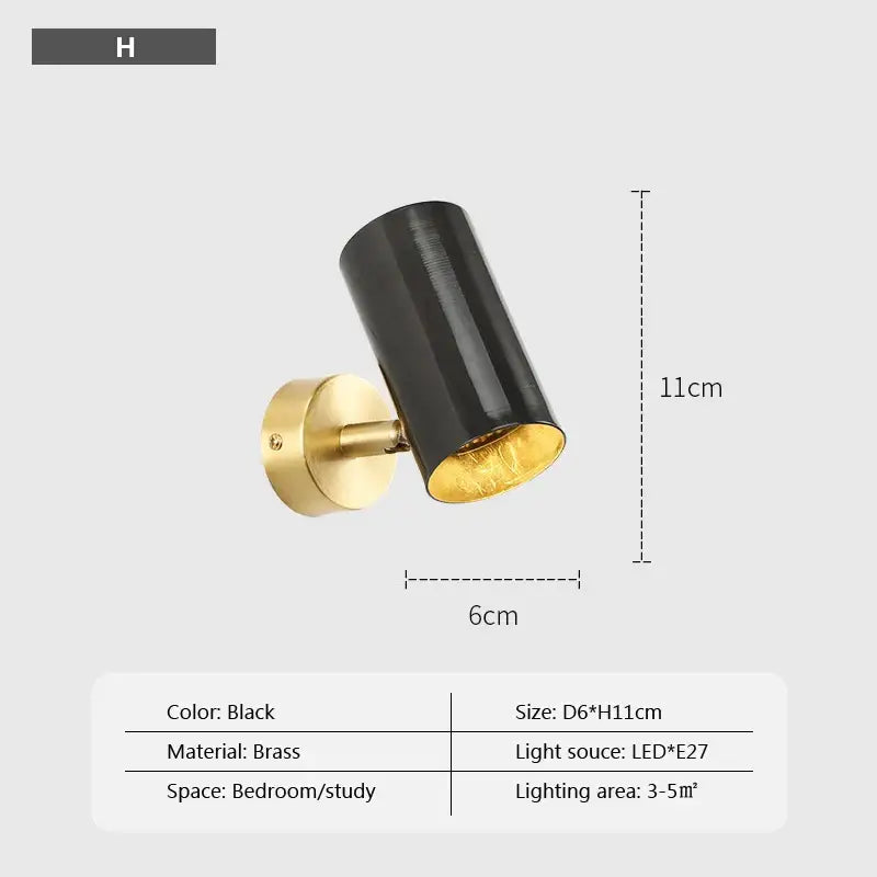 Black brass wall lamp with gold interior and adjustable head minimalist decorbites iron wall lamp for bedroom use